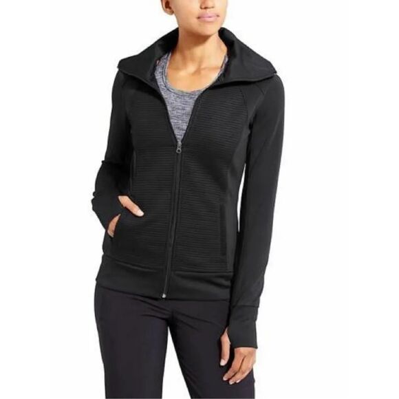 Athleta Stretch & Release Yoga Workout Zip Up Black Jacket | Size M - Picture 1 of 10